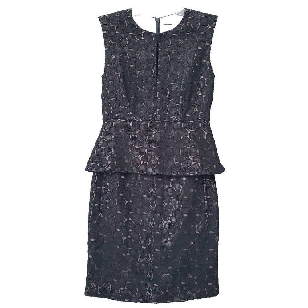 Diane von Furstenberg DVF Black Delian Crochet Pebble Lace Peplum Dress Size 0